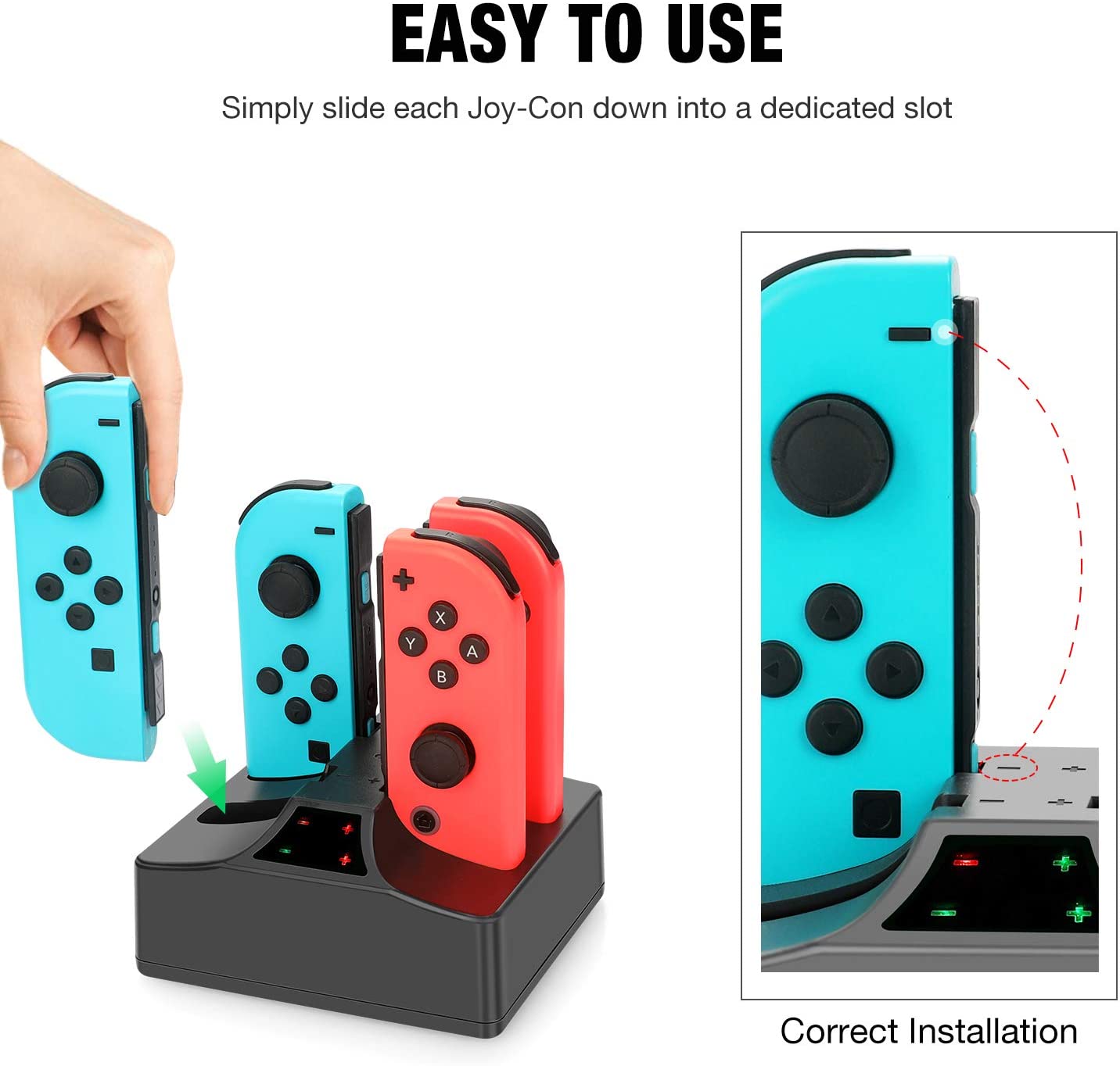 Joy-Con Charger for Switch, YCCTEAM 4 in 1 Fast Charging Station for Switch Joy-Con Controllers with Individual LED Indicator and 5FT USB Charging Cable for Switch