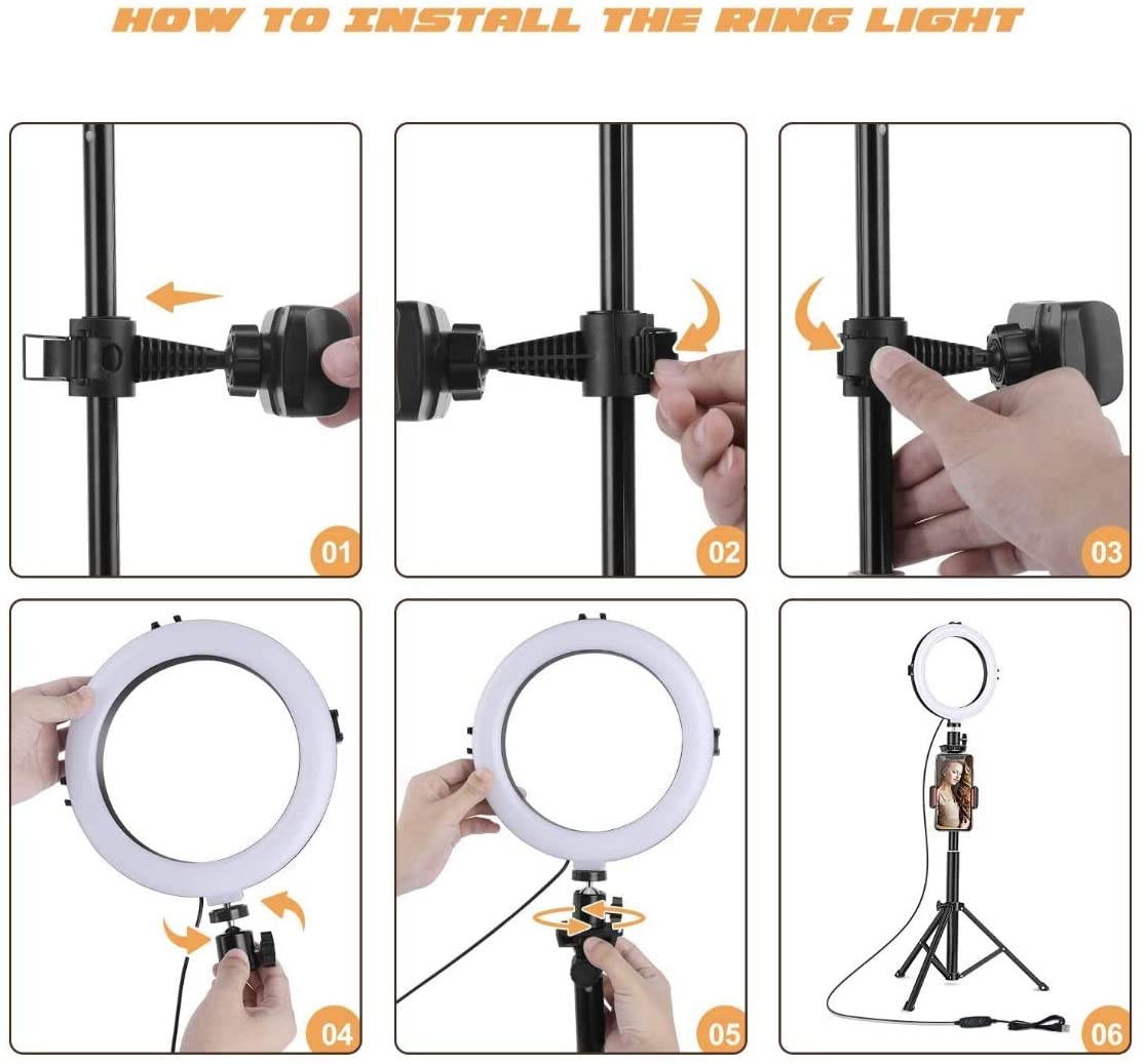 8" Ring Light with Tripod Stand - Dimmable Selfie Ring Light LED Camera Ringlight with Tripod and Phone Holder for Live Stream/Makeup/YouTube Video, Compatible for iPhone Android, Remote(Upgraded)