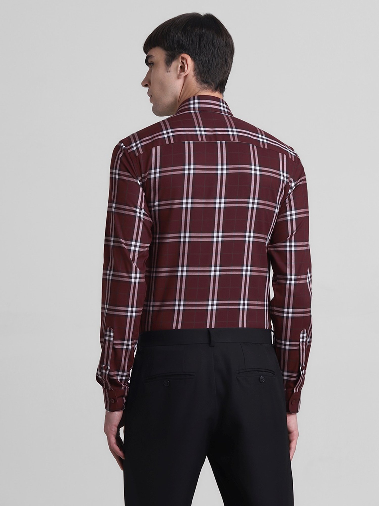 Jack & Jones Pomegranate Cotton Slim Fit Checks Shirt