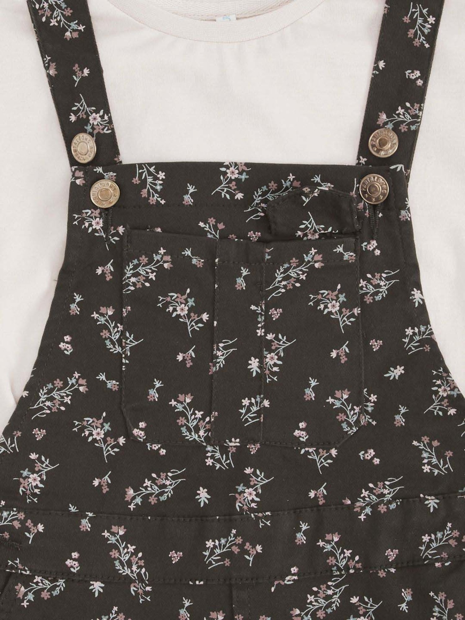 Pantaloons Junior Black & Pink Cotton Floral Print Dress Set