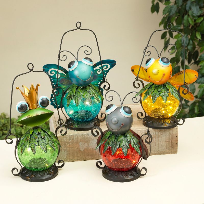 Gerson International Assorted 13-inch High Metal and Glass Solar Garden Critter Lanterns, Set of 4