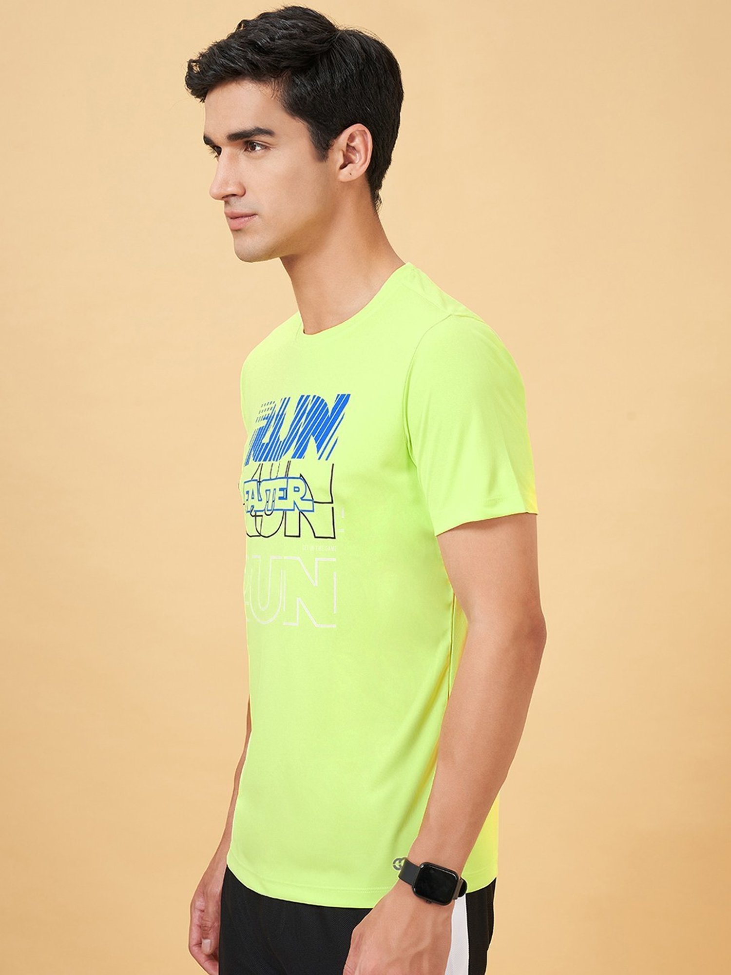 Ajile By Pantaloons Neon Green Slim Fit Printed T-Shirt