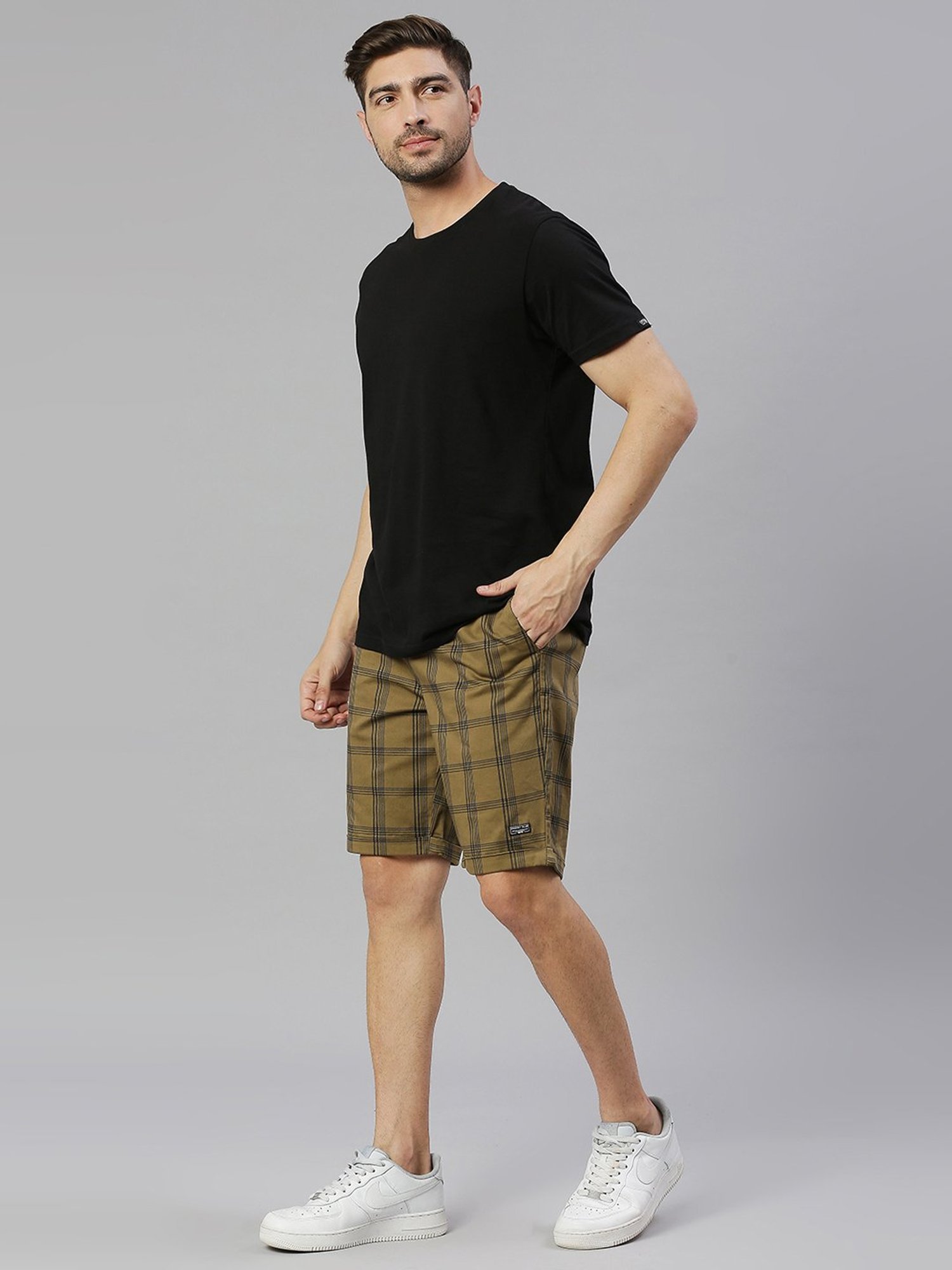 Thomas Scott Beige Slim Fit Check Shorts