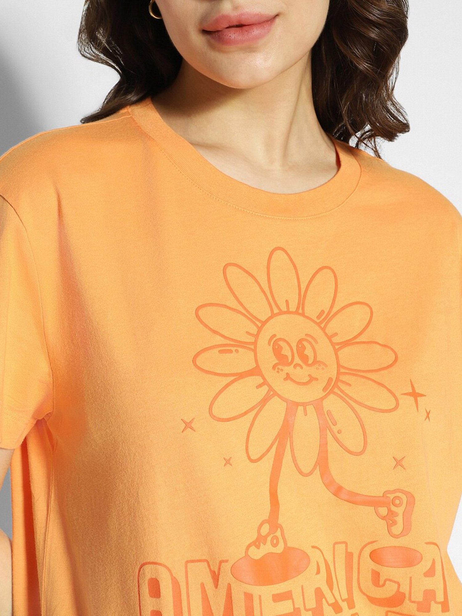American Eagle Outfitters Orange Cotton Graphic Print Oversized T-Shirt