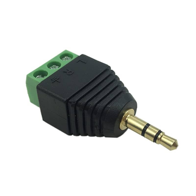 35mm 3 Pole Stereo Audio Video Male to 3 Screw Terminal Female Double Track Headphone Replacement Solderless Balum Converter Adapter 2Pack