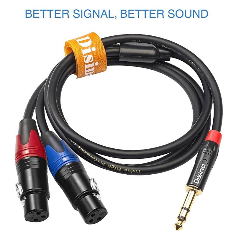 Dual Female XLR to 1/4 inch(6.35mm) TRS Stereo Male Plug Y-Splitter Cable, Unbalanced 2-XLR Female to Quarter inch Adapter Patch Cord - 6.6 Feet /2 Meters