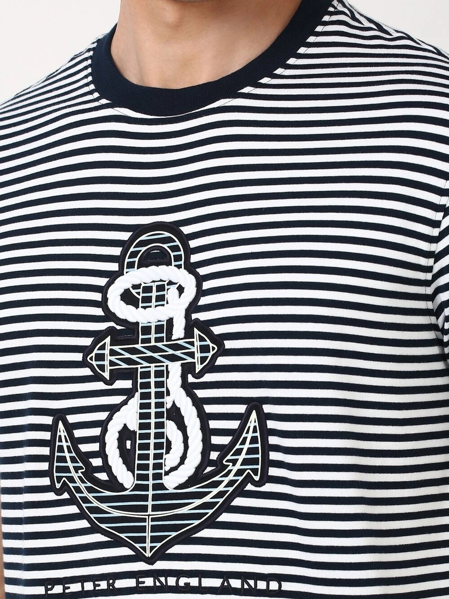 Peter England Multicolored Regular Fit Striped T-Shirt