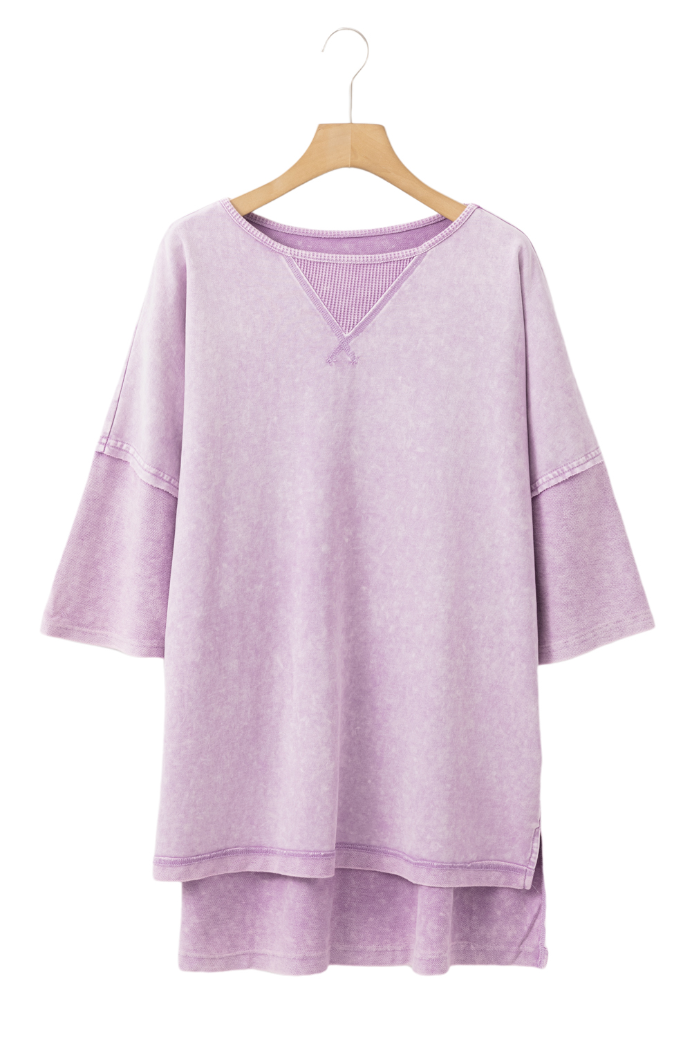 Orchid Petal Mineral Wash Drop Sleeve Patchwork Plus Size Tee