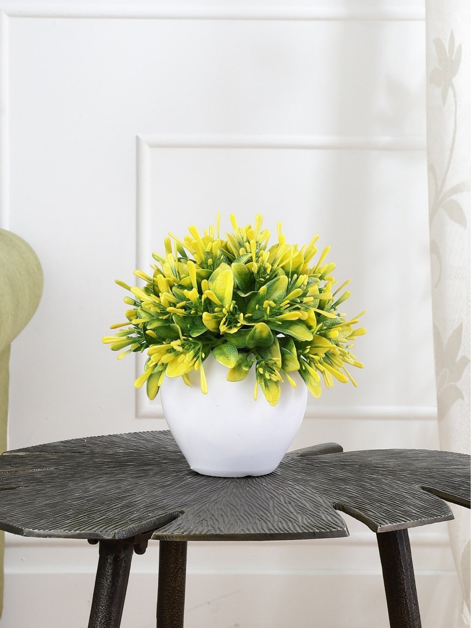 Foliyaj Multicolor Plastic Artificial Plant with Oar Shaped Leaves & Pot