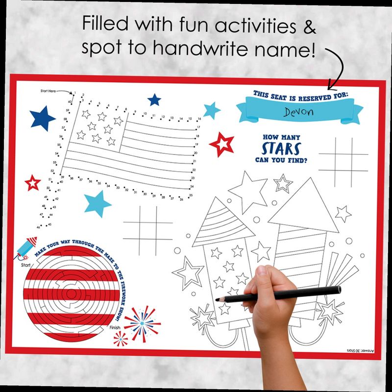 Big Dot of Happiness Firecracker 4th of July - Paper Red, White and Royal Blue Party Coloring Sheets - Activity Placemats - Set of 16