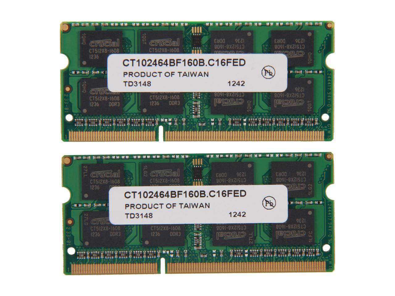 Crucial 16GB (2 x 8GB) 204-Pin DDR3 SO-DIMM DDR3L 1600 (PC3L 12800) Laptop Memory Model CT2KIT102464BF160B