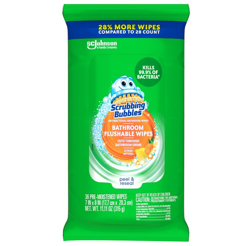 Scrubbing Bubbles Flushable Wipes 28% More - 36ct