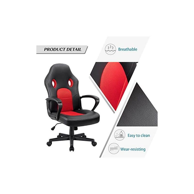 Office Chair Leather Desk Gaming Chair, High Back Ergonomic Adjustable Racing Chair,Task Swivel Executive Computer Chair Headrest and Lumbar Support (Red)