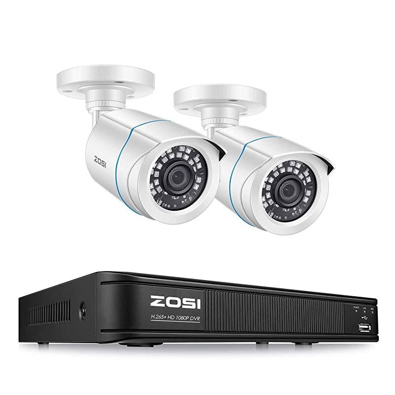 H265+ 1080P Home Security Camera System 4 Channel Security DVR Recorder and 2 1080p Weatherproof Bullet Camera OutdoorIndoor Remote Access Motion Detection No Hard Drive