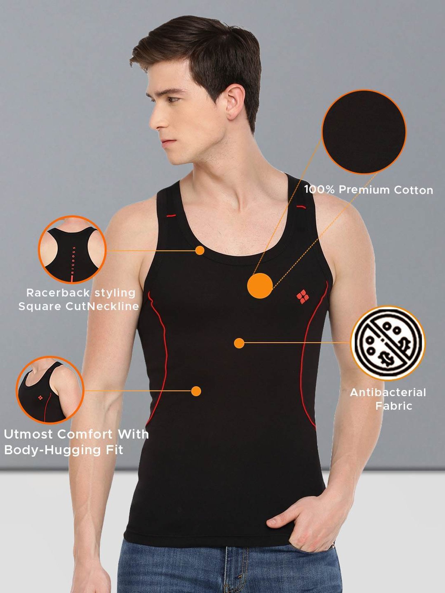 Dollar Bigboss Assorted Cotton Regular Fit Vest - Pack Of 5