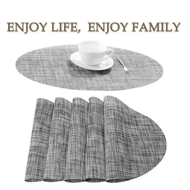 6 Pcs 18" x 12" Vinyl Washable Heat-resistant Cross Woven Non-slip Placemat Gray  - PiccoCasa