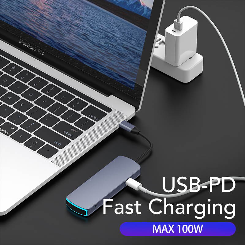 8-in-1 USB HUB Type C Docking Station USB 3.0 HDMI SD Slot TF Slot 3.5mm Jack Type C PD For Surface Go/Mac Pro