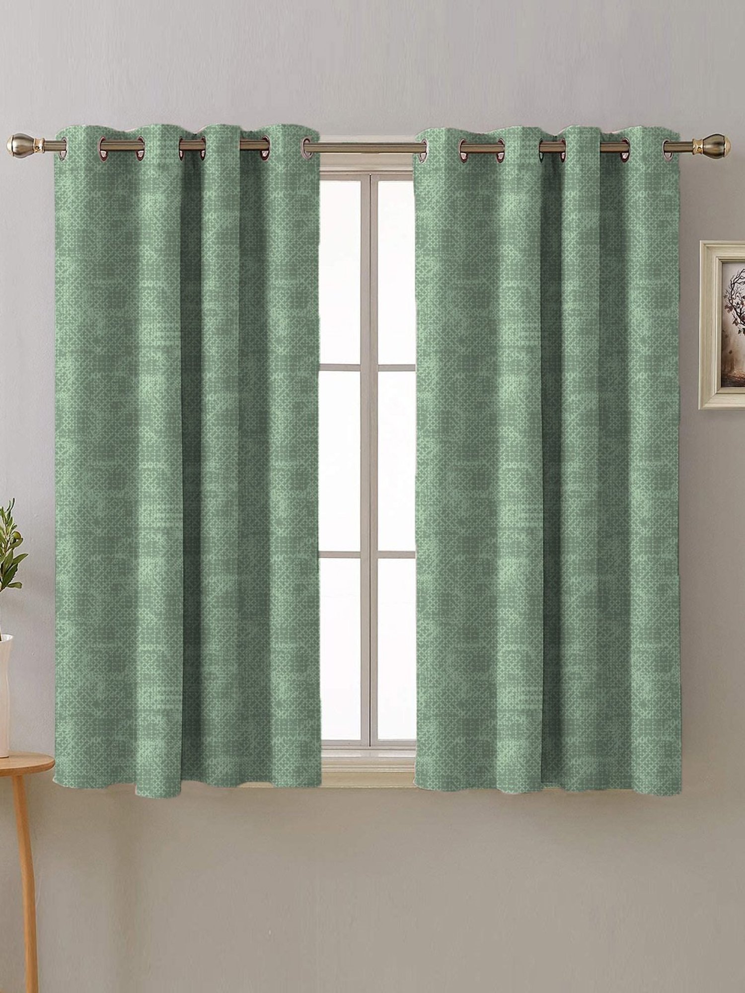SPACES DRAPE STORY Elegent Green Polyester 5 ft Window Curtain - Set of 2