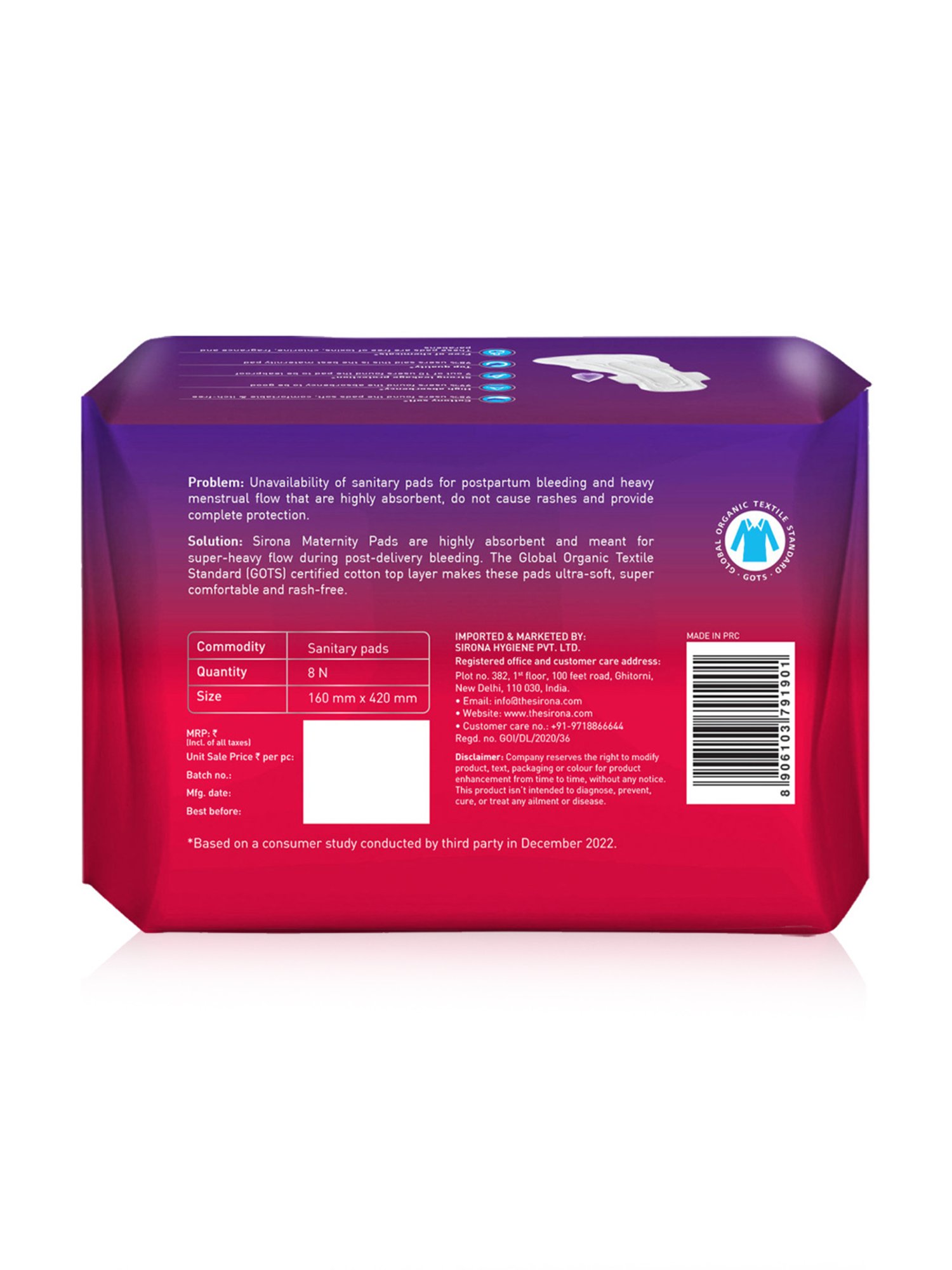 Sirona Natural Ultra Superr Soft Maternity Pads - 8 Pieces (420 mm)