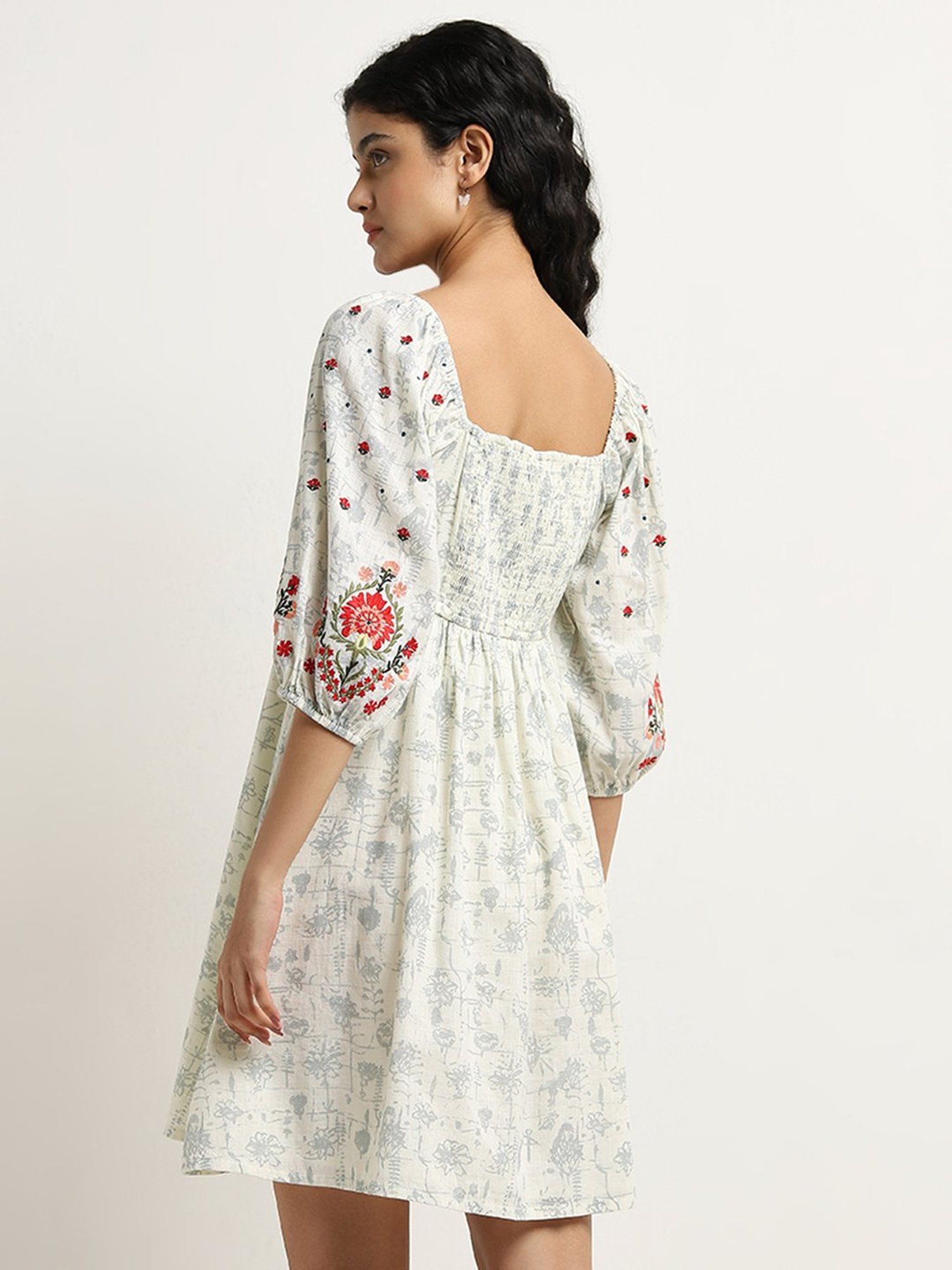 Bombay Paisley by Westside Off-White Embroidered A-Line Cotton Dress