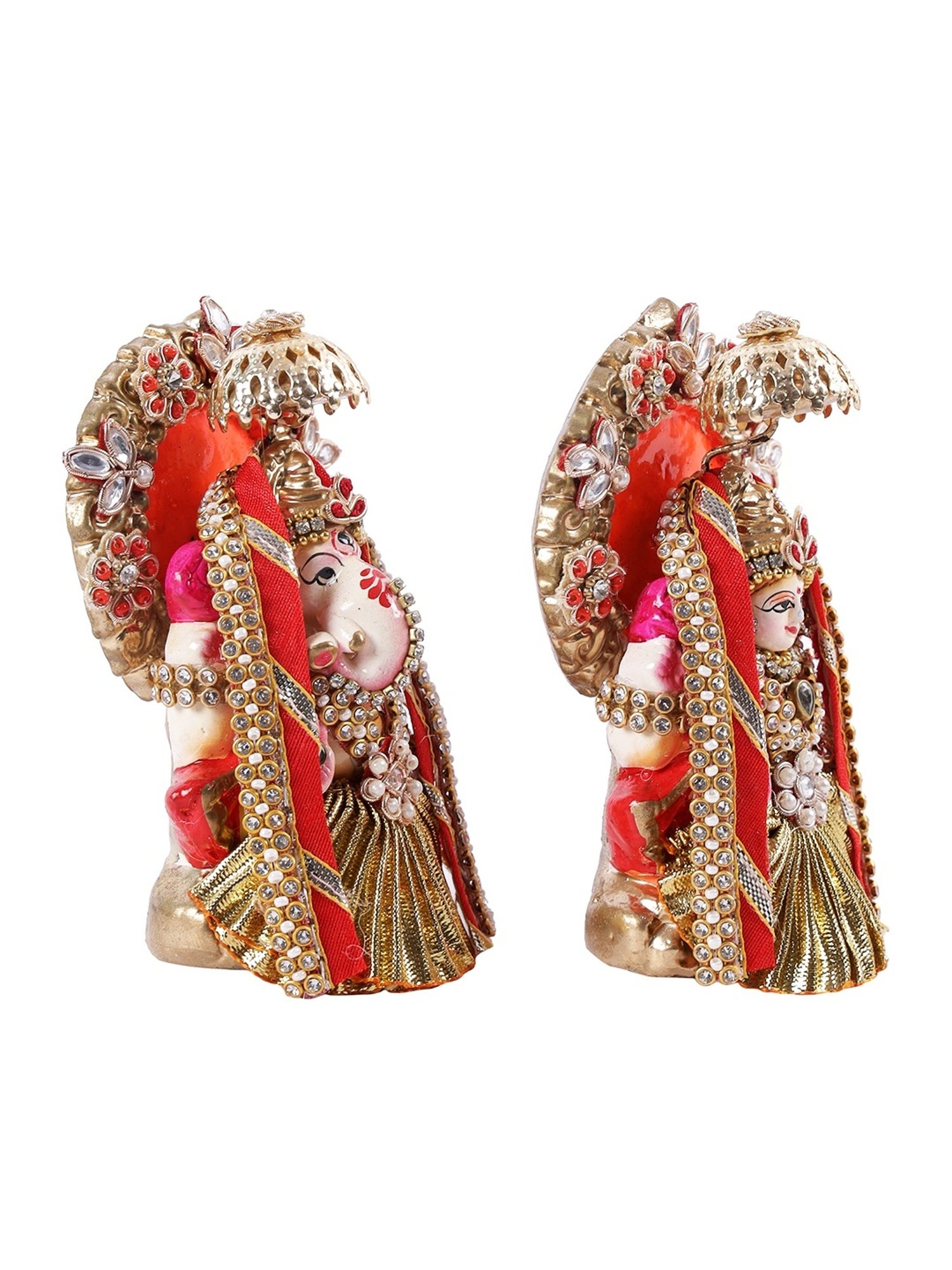 Aapno Rajasthan Solid Multicolor Terracotta Laxmi & Ganesh Idol - Set of 2