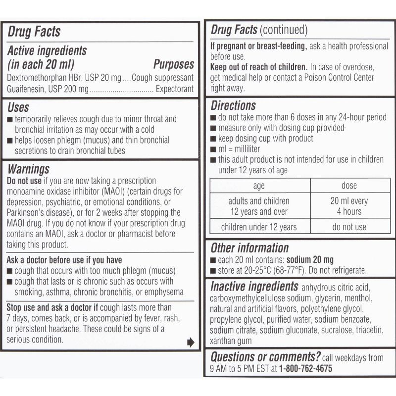 Robitussin Sugar-Free Cough + Chest Congestion DM Liquid - 4 fl oz