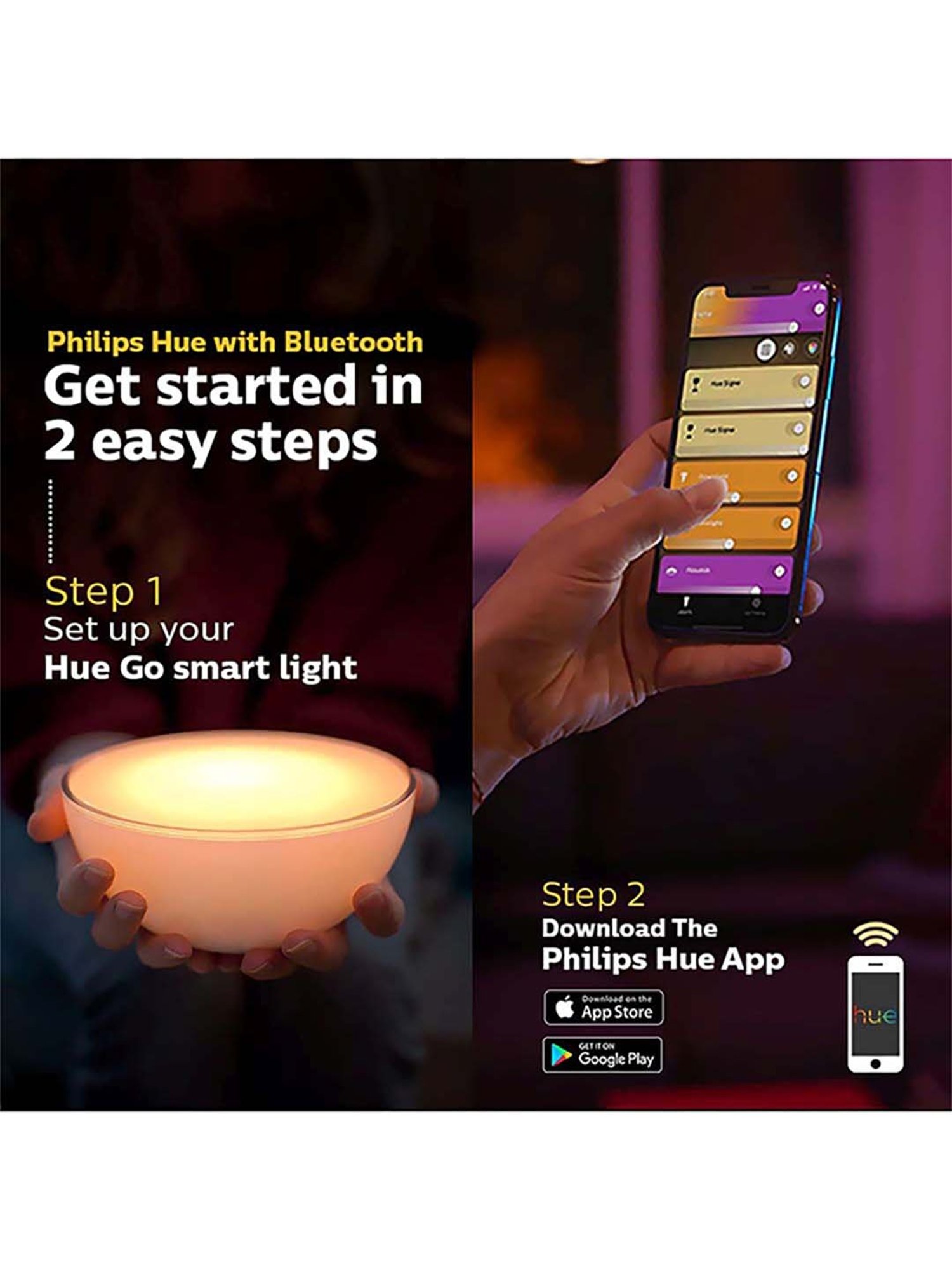 Philips Hue Go 7602031I6 Portable Dimmable WiFi LED Smart Table Lamp With Bluetooth (White)