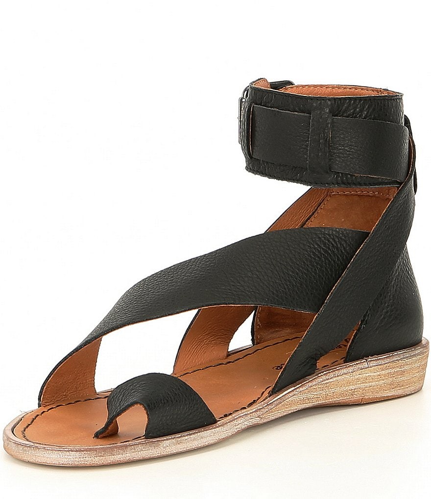 Free People Vale Leather Asymmetrical Toe Loop Ankle Strap Sandals