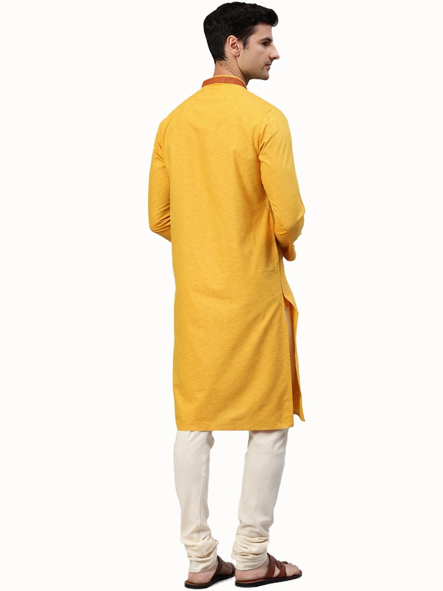 Manthan Mustard Mandarin Collar Kurta