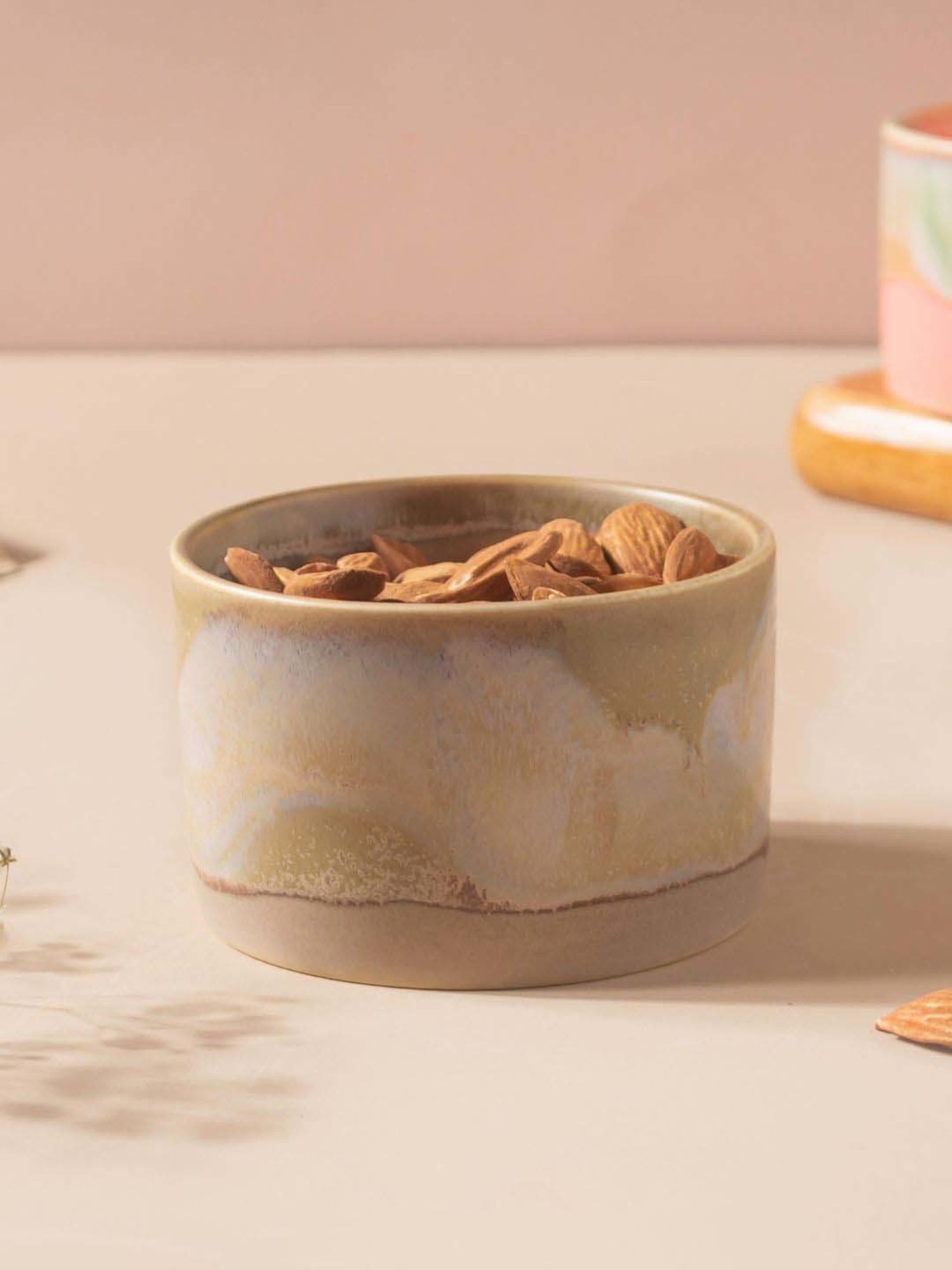 Nestasia Beige & Light Blue Food-Safe & Lead-Free Ceramic Dip Bowl for Snacks, Microwaveable, 150ml