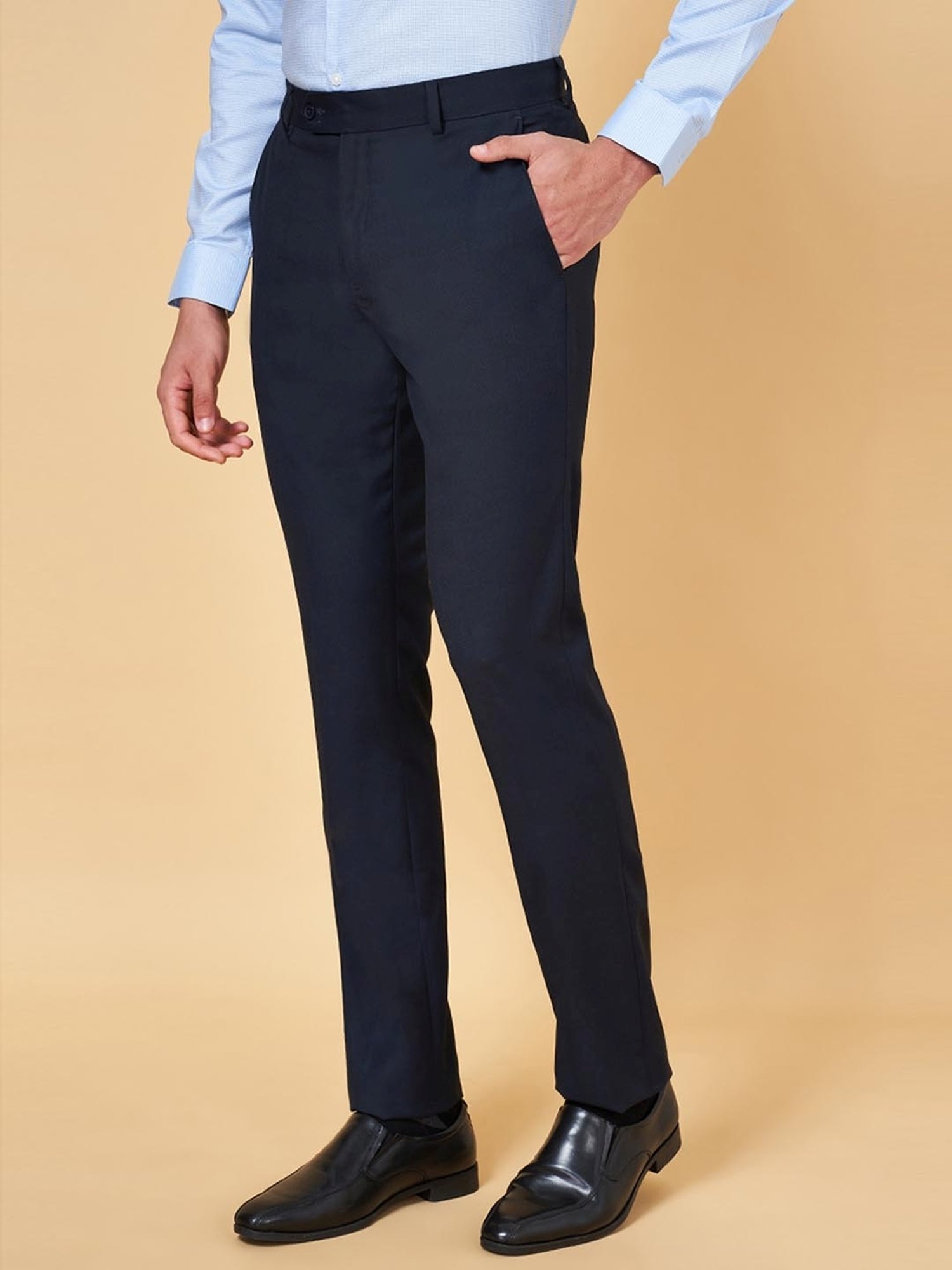 Peregrine by Pantaloons Navy Slim Fit Self Pattern Trousers