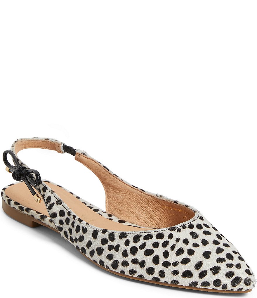Jack Rogers Serena Dotted Animal Print Calf Hair Bow Sling Back Flats