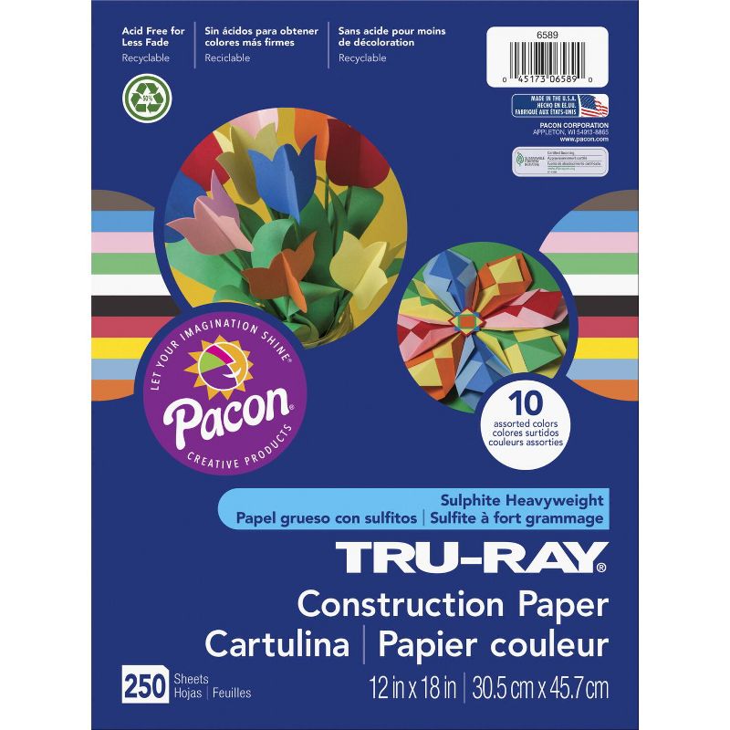 Tru-Ray Construction Paper, 12 x 18 Inches, Assorted Bright Color, pk of 250