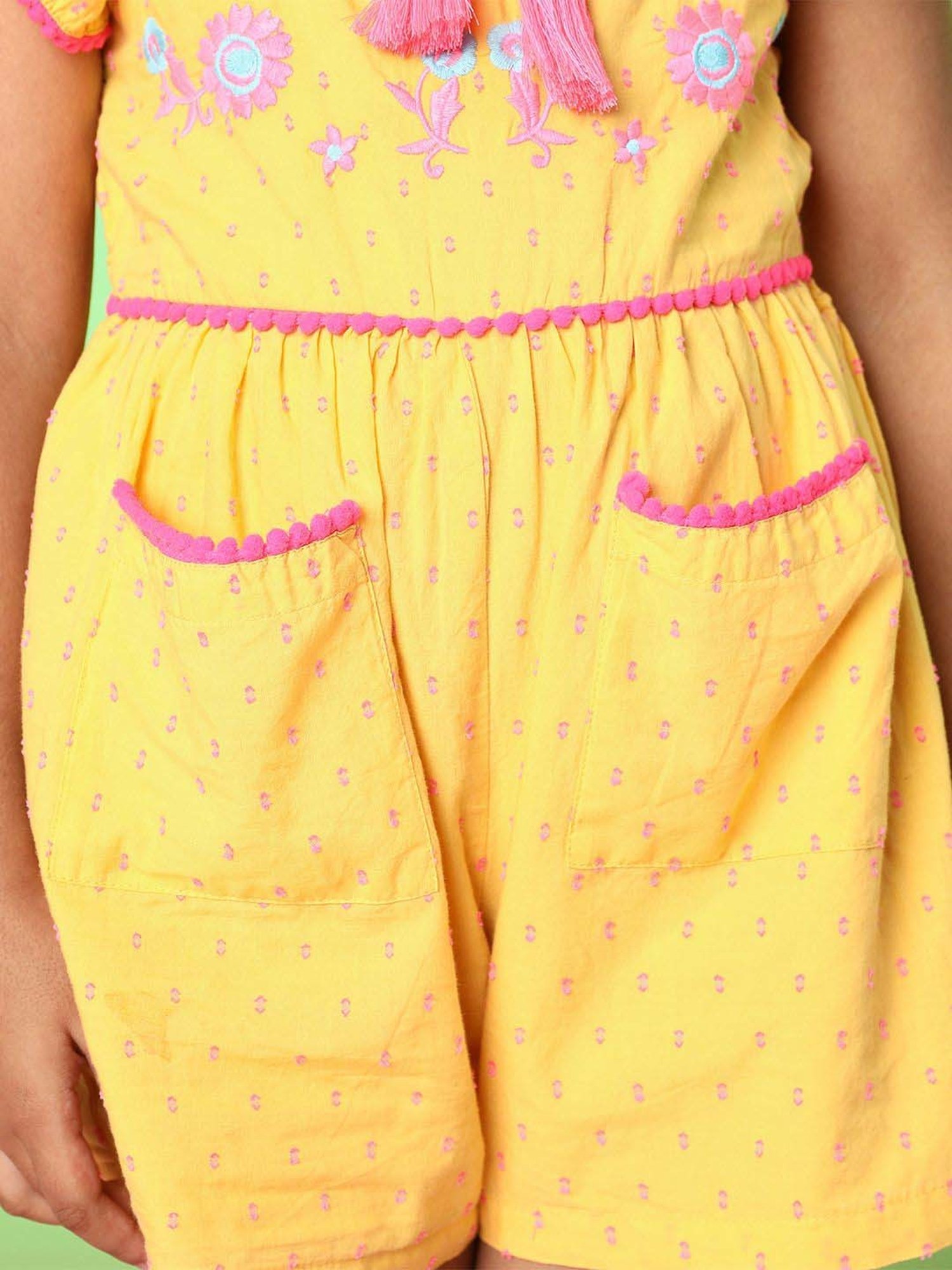 Nauti Nati Kids Yellow Cotton Printed Jumpsuit