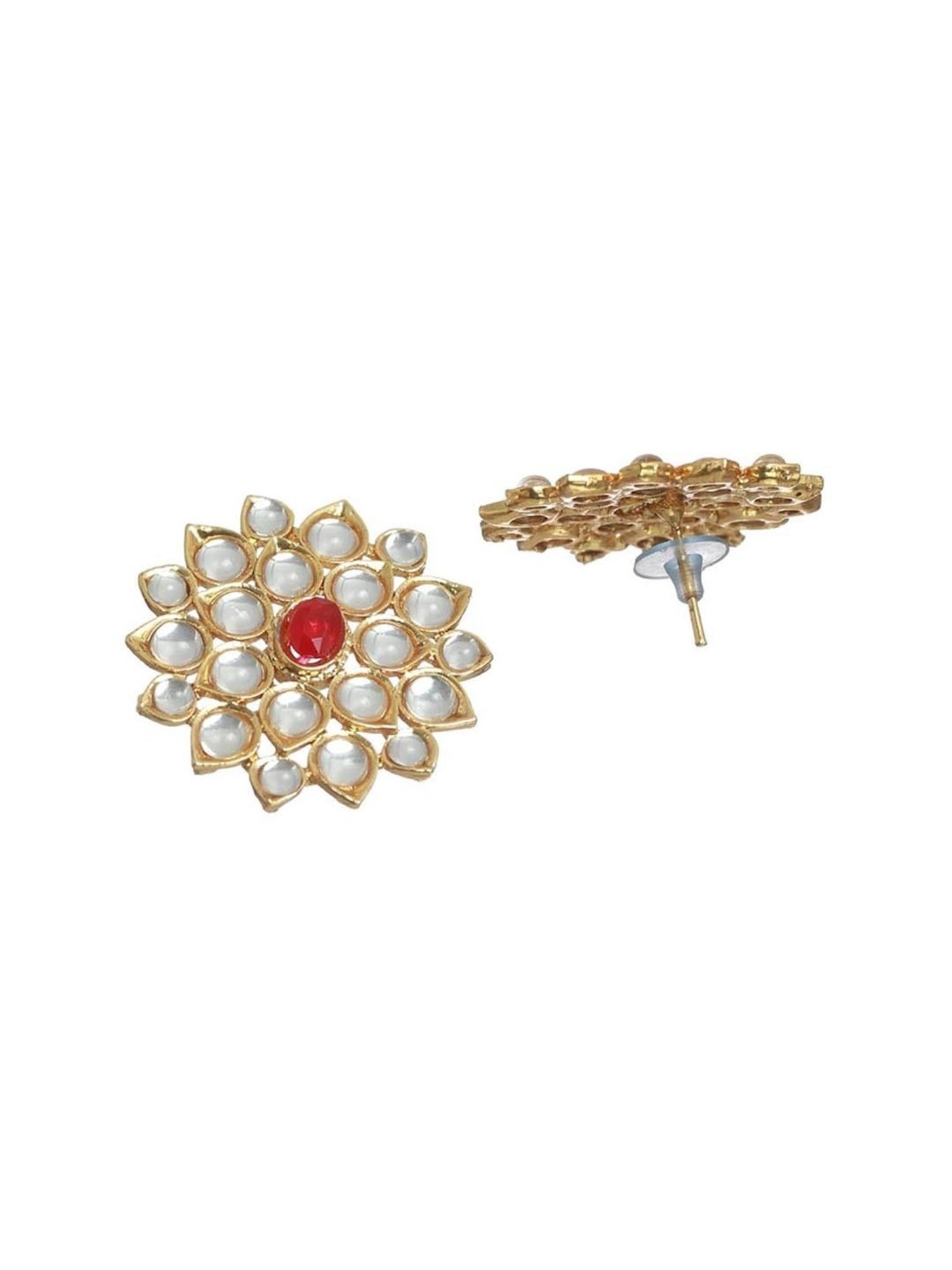 Priyaasi Floral Pink & Golden Stud Earrings