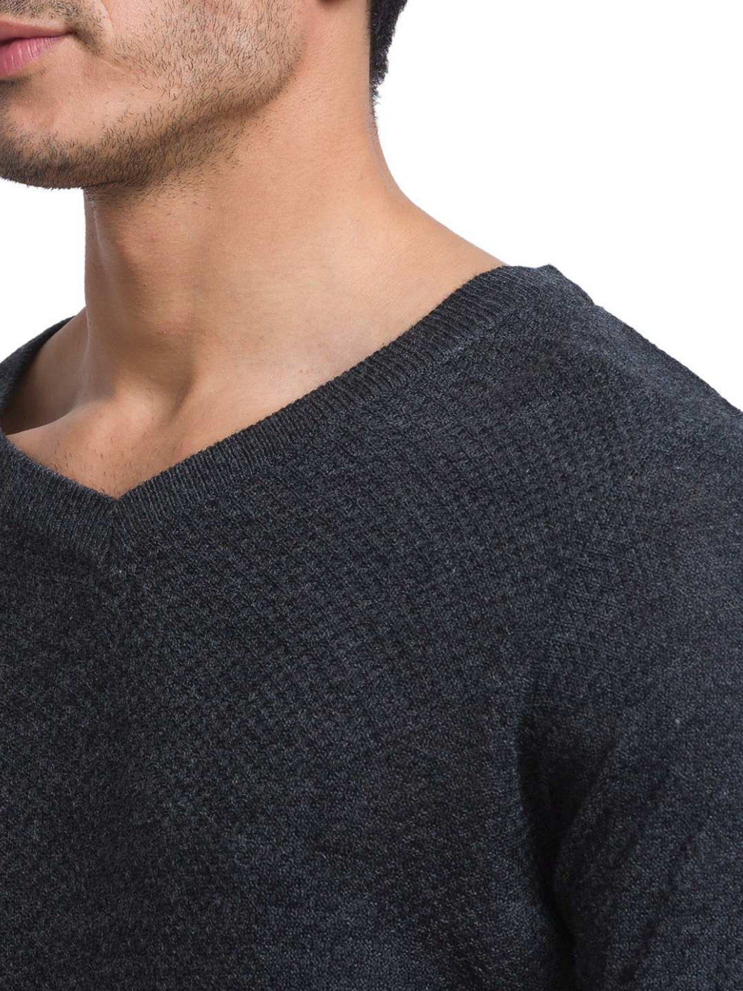 Parx Grey Regular Fit Self Pattern Sweater