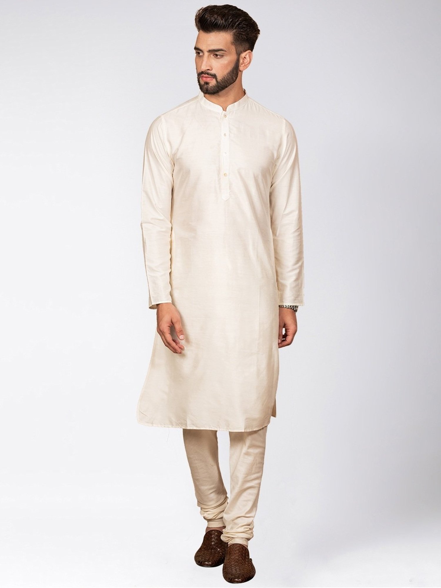 KISAH Brown & White Regular Fit Printed Kurta Set with Jacket