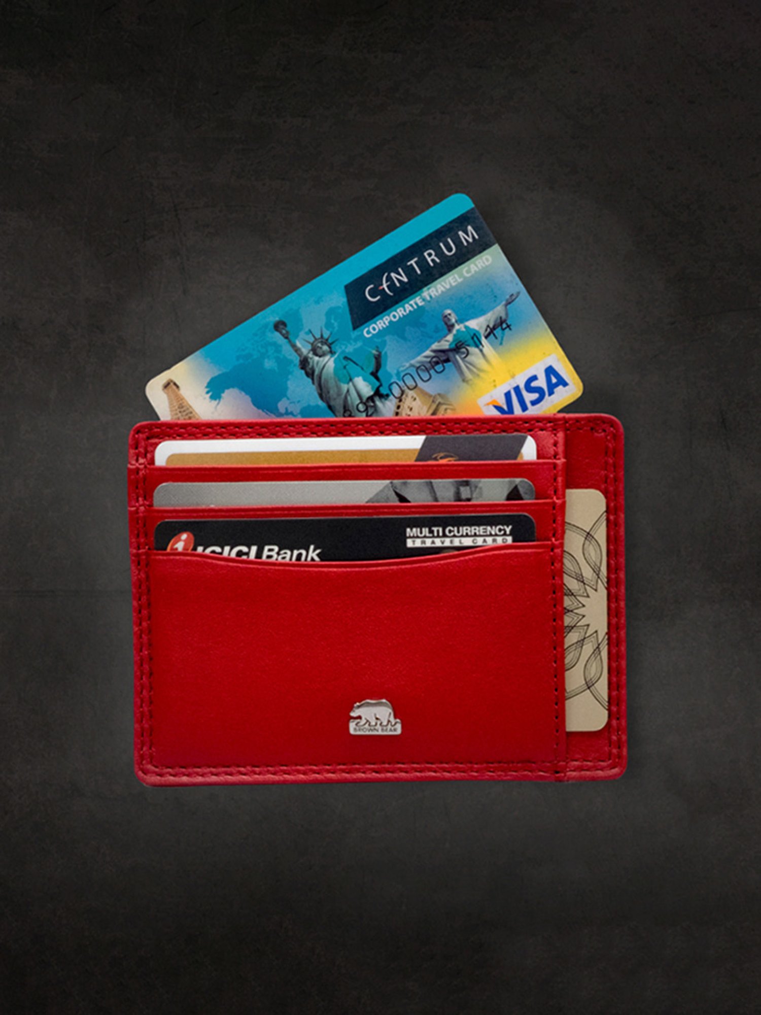 BROWN BEAR Red Genuine Leather RFID Blocking Slim Card Holder for Men