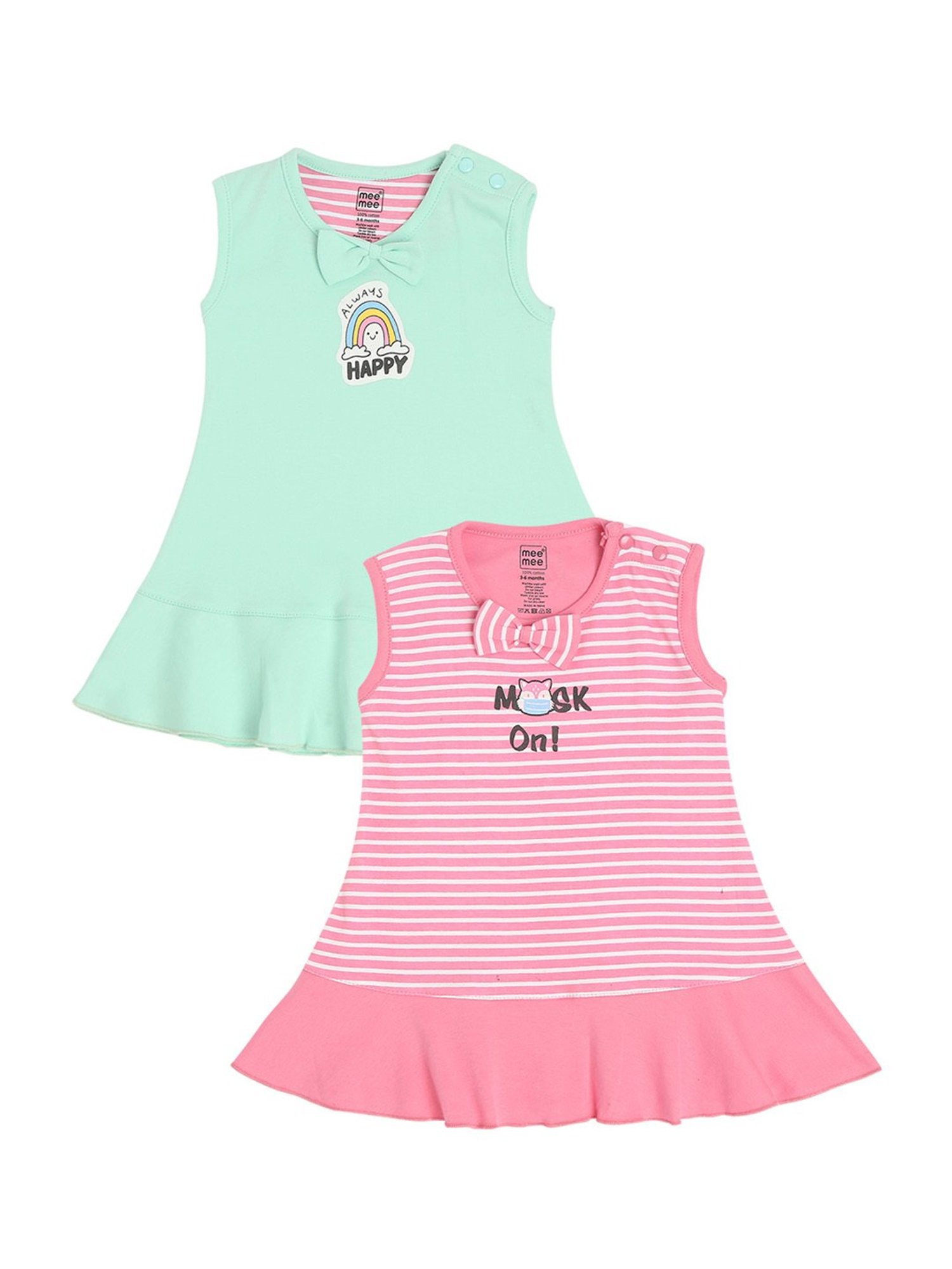 Mee Mee Kids Green & Pink Cotton Printed Frock