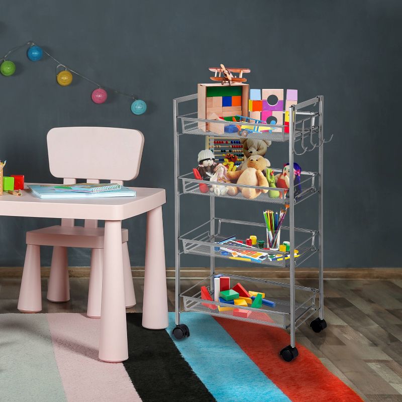 Greenway 4 Tier Mobile Storage Cart with Side Hooks