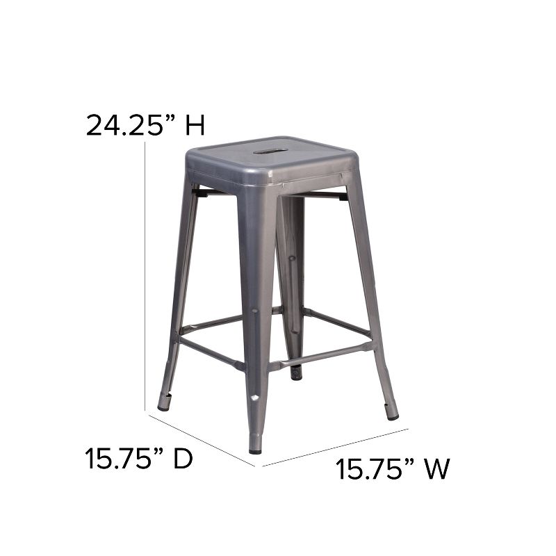 Emma and Oliver 24"H Backless Clear Coated Metal Indoor Barstool with Square Seat