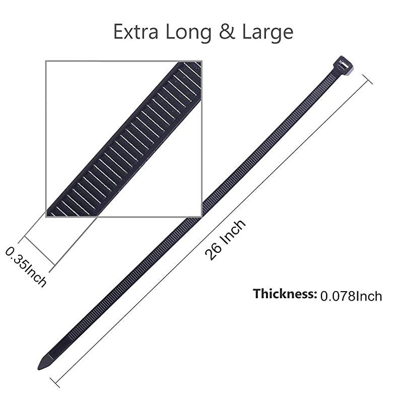 Duty 26 Inch Cable Zip TiesStrong Large Nylon Zip Ties with 200 Pounds Tensile Strength 50 Pack 039 Inch Wide Industrial Zip Ties Indoor and Outdoor UV Resistant