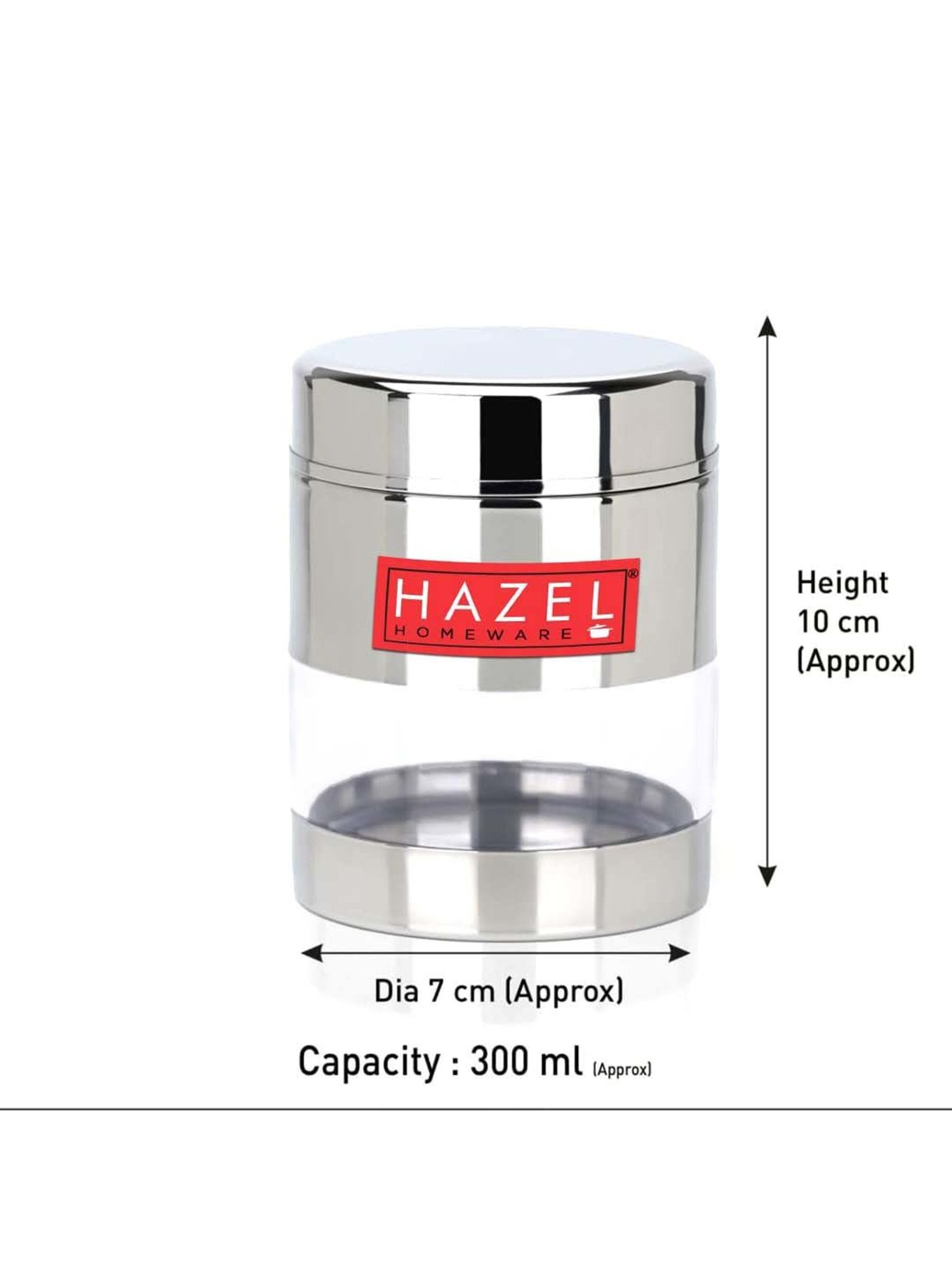 HAZEL Silver & transparent Stainless Steel Mukhwas Container (0.3 L)