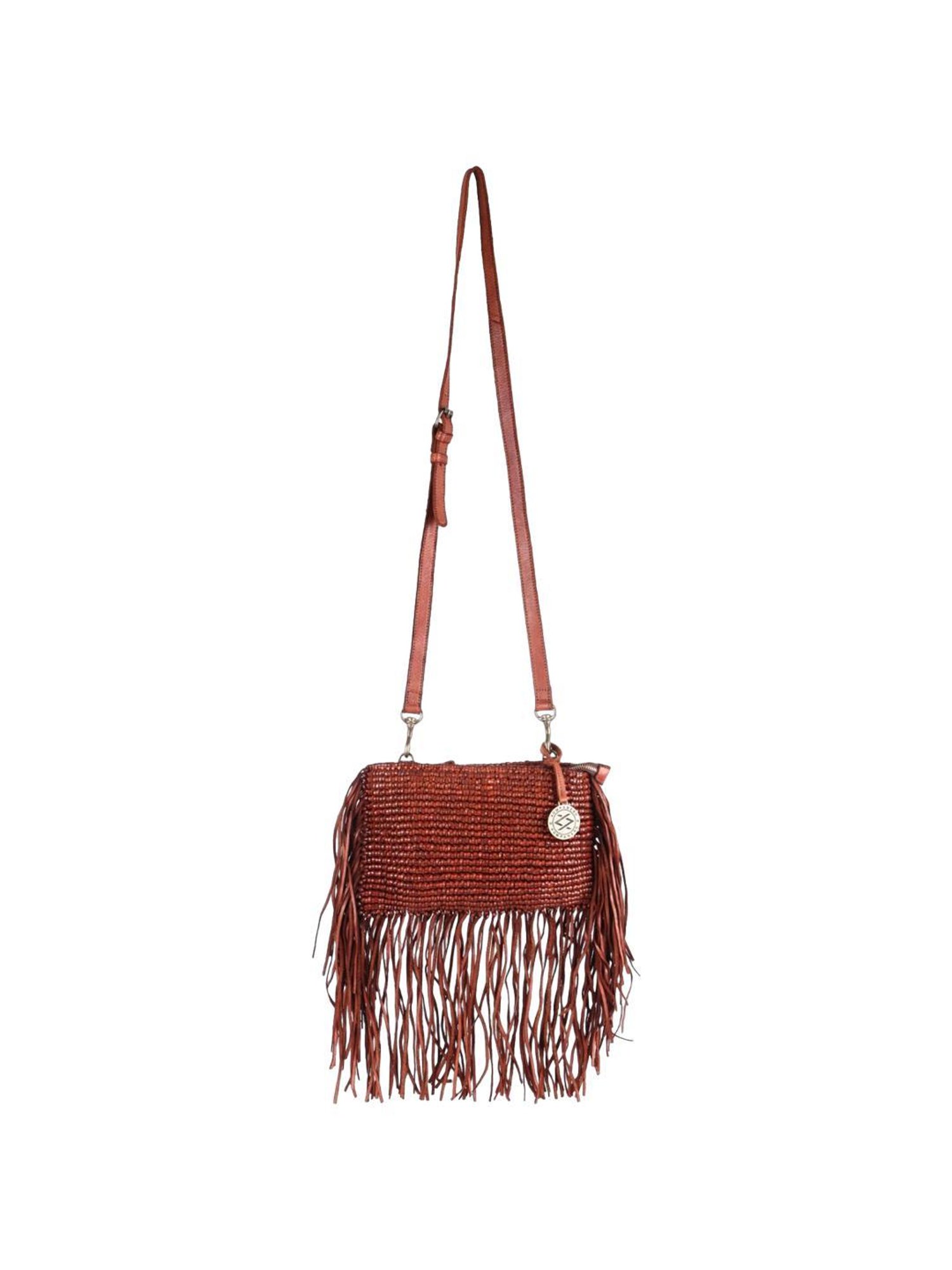 KOMPANERO Macrame Tan Embroidered Sling Handbag