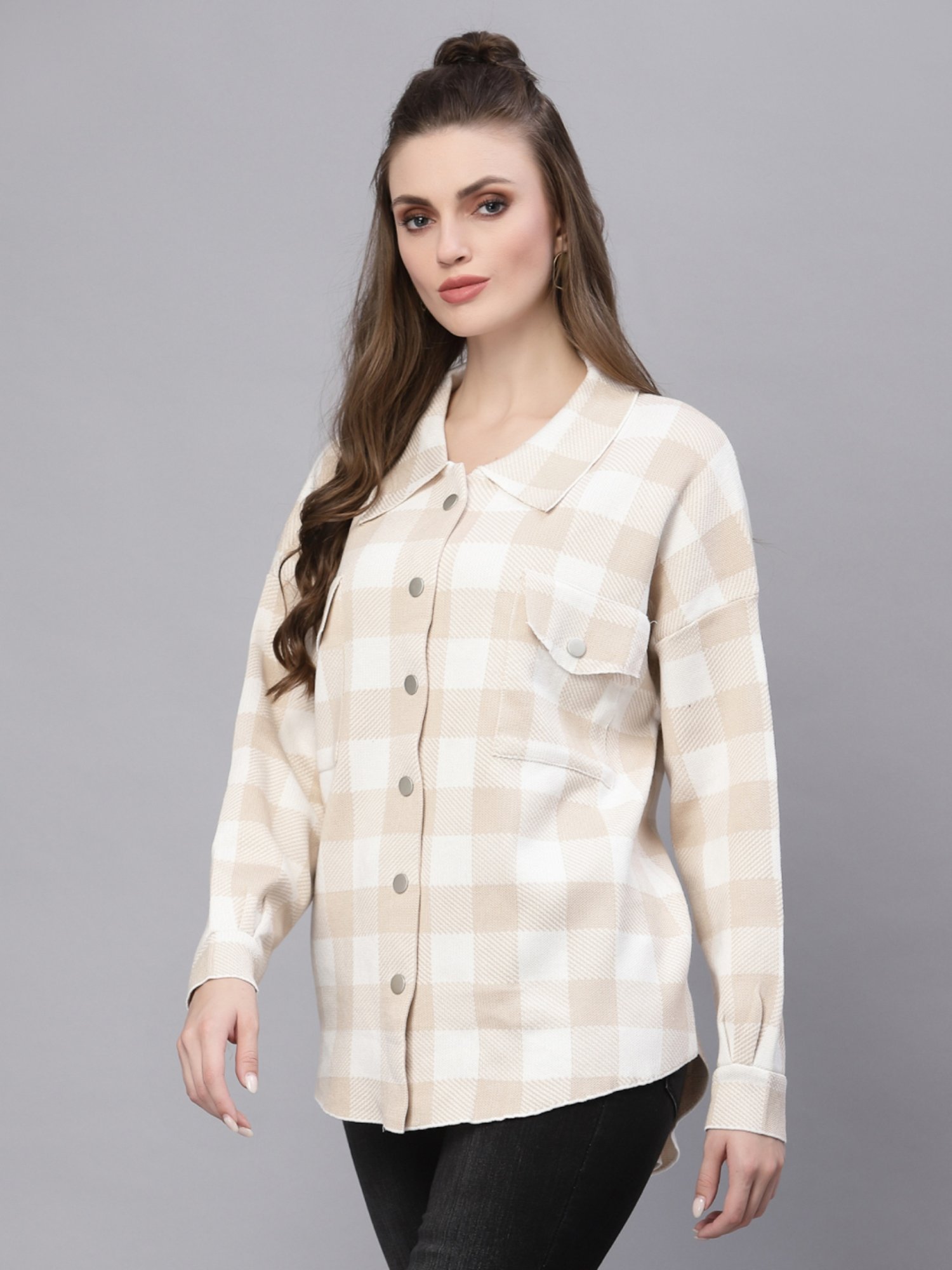 Mafadeny Beige Chequered Shirt