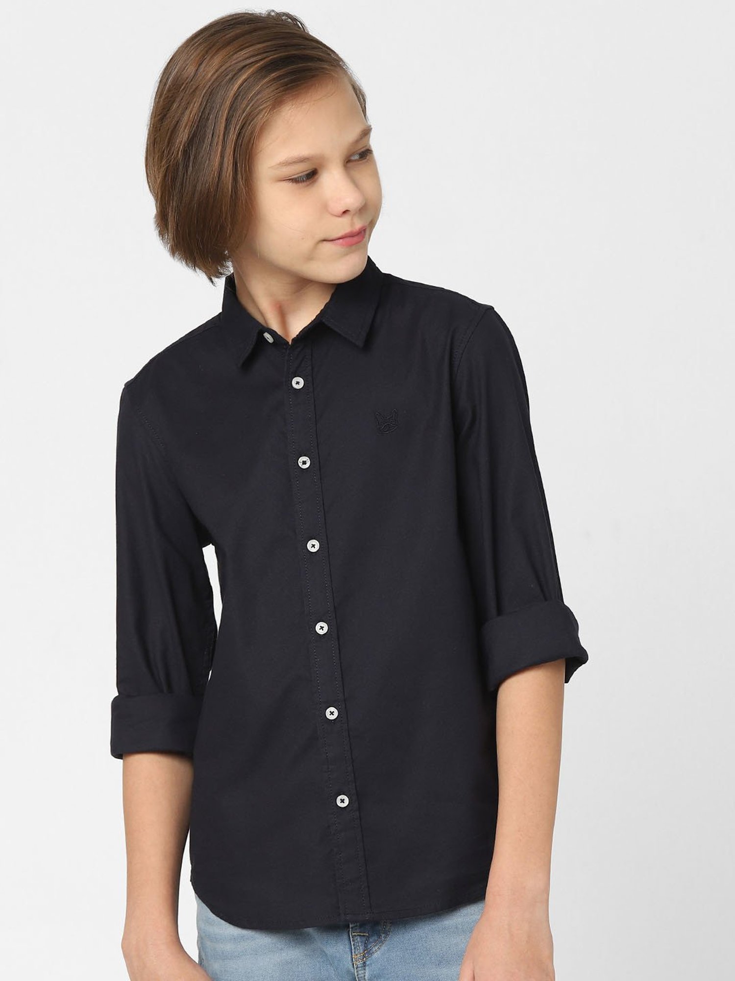 Jack & Jones Junior Black Solid Full Sleeves Shirt