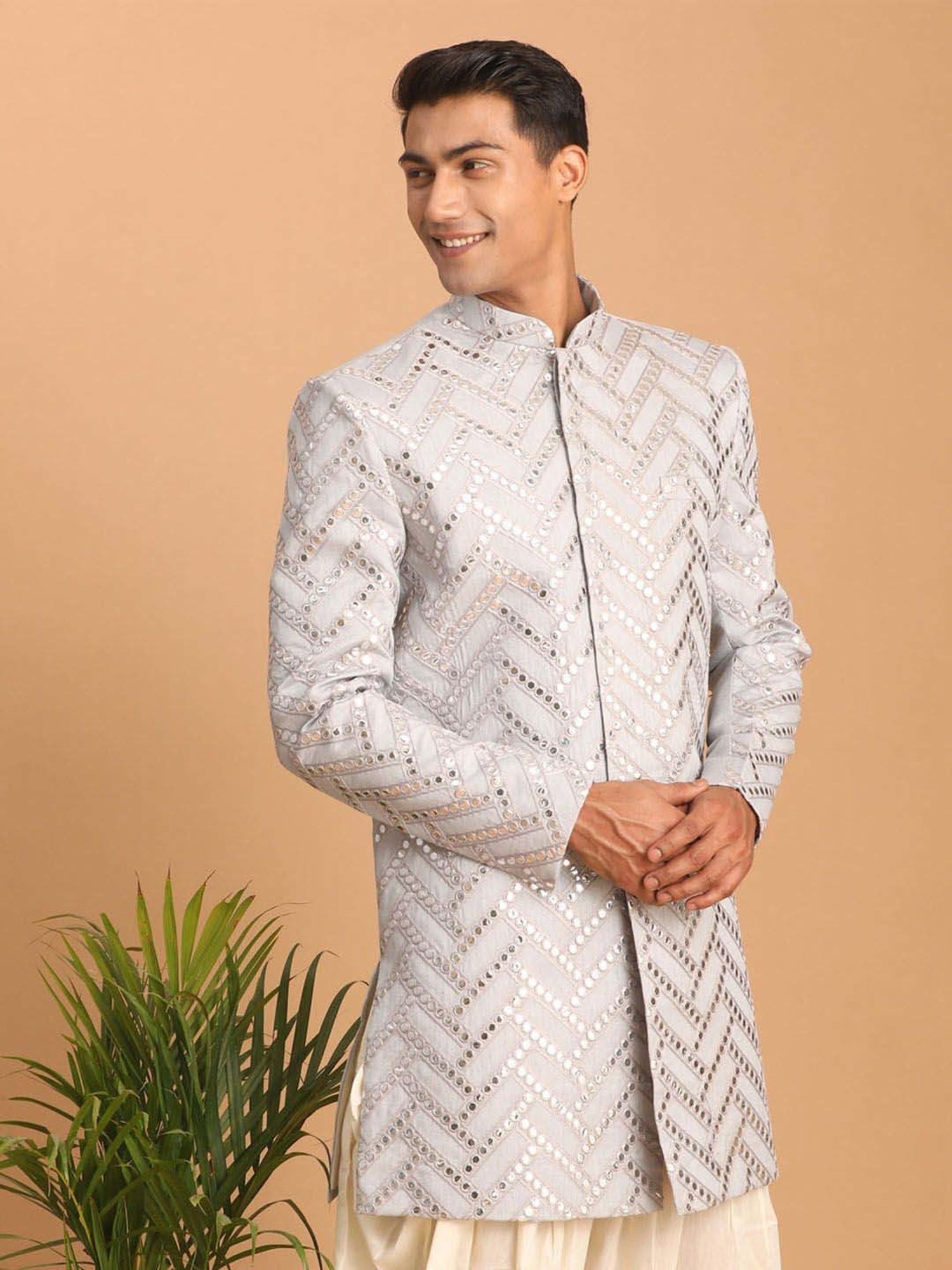 Benstoke Black & Maroon Regular Fit Sherwani Set