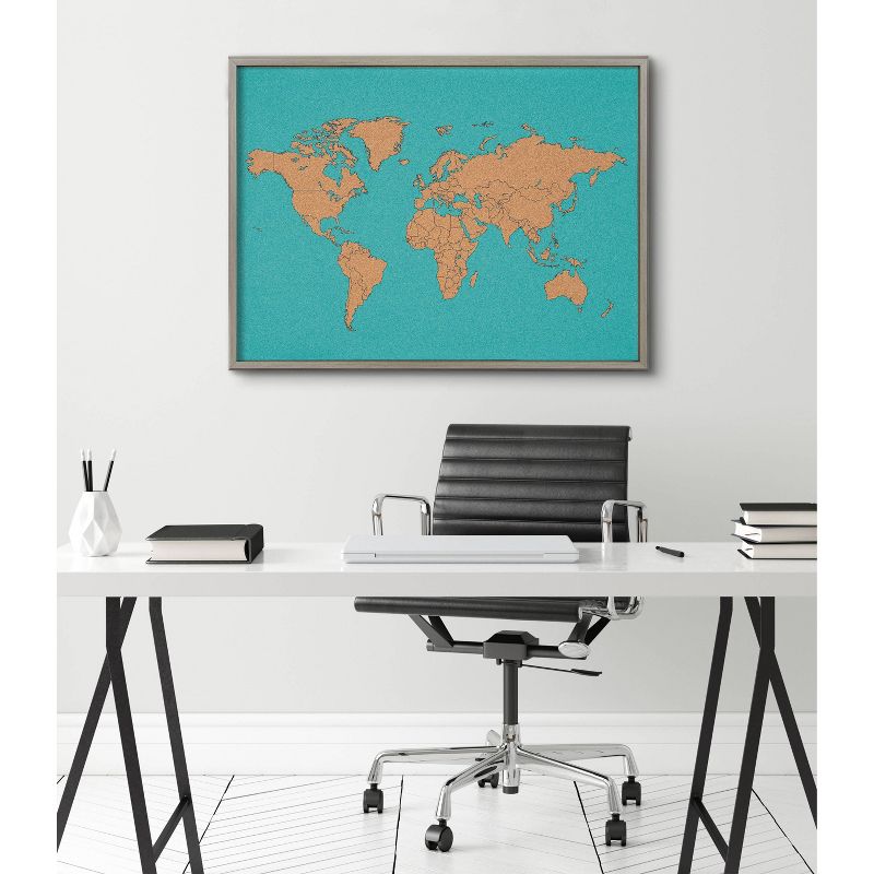 24" x 32" Blake World Map Framed Printed Cork by the Creative Bunch Studio Gray - Kate & Laurel All Things Decor