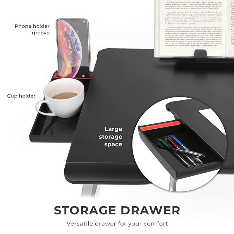 Mega Table XXL Folding Laptop Desk for Bed Sofa | Couch Table Bed Desk Laptop Writing Study Eating Storage Reading Stand Black Onyx