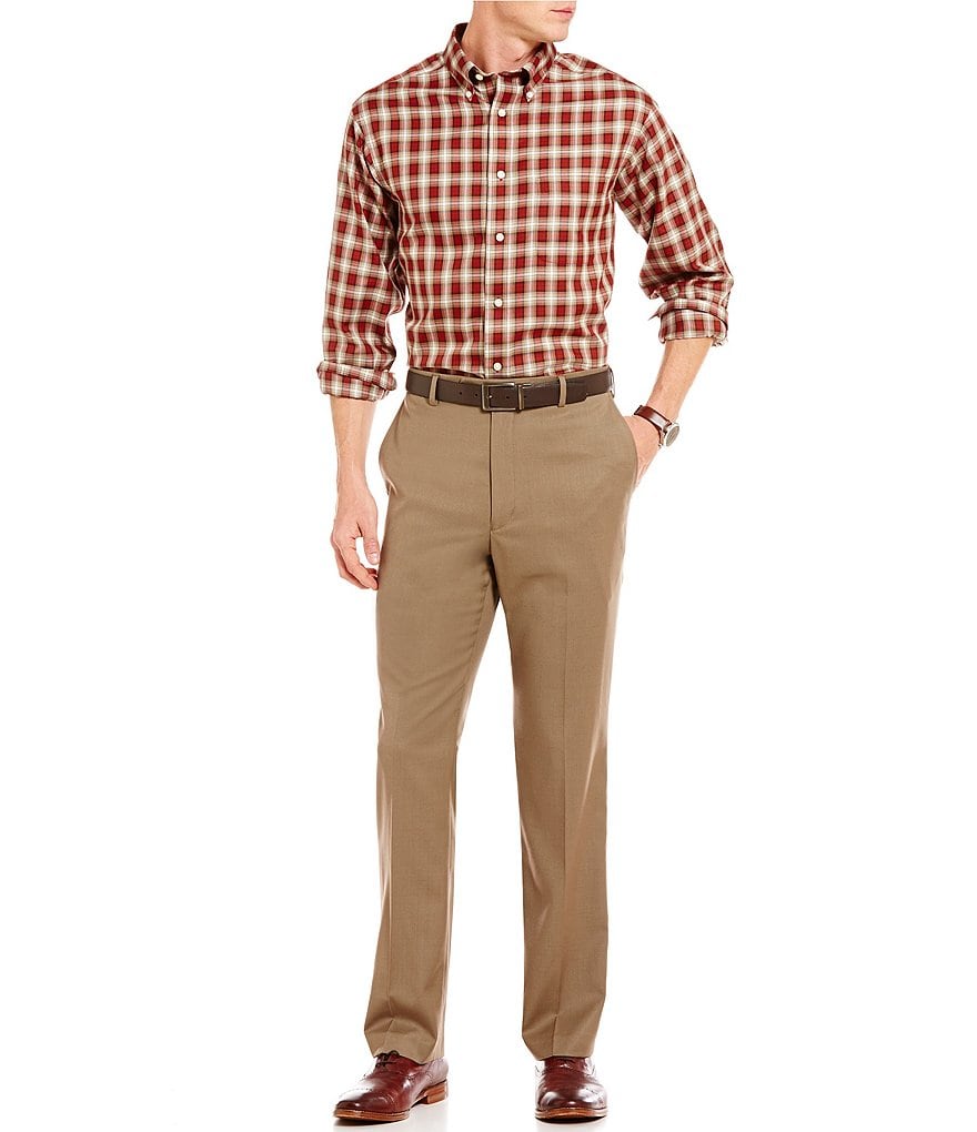 Roundtree & Yorke TravelSmart Luxury Gabardine Ultimate Comfort Classic Fit Flat Front Non-Iron Dress Pants